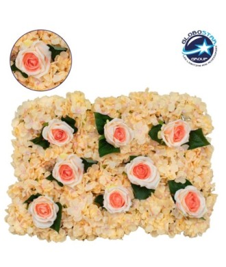 GloboStar® 78312 Συνθετικό Πάνελ Λουλουδιών - Κάθετος Κήπος Τριαντάφυλλο - Ορτανσία Μ60 x Υ40 x Π7cm